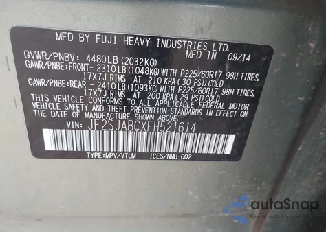 2015 Subaru Forester 2.5I из США, поврежденный, VIN JF2SJABCXFH521614